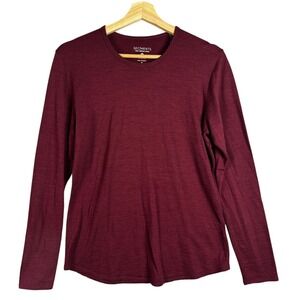 SEGMENTS Mens 100% Merino Wool Long Sleeve Crew Neck Shirt Medium Burgundy